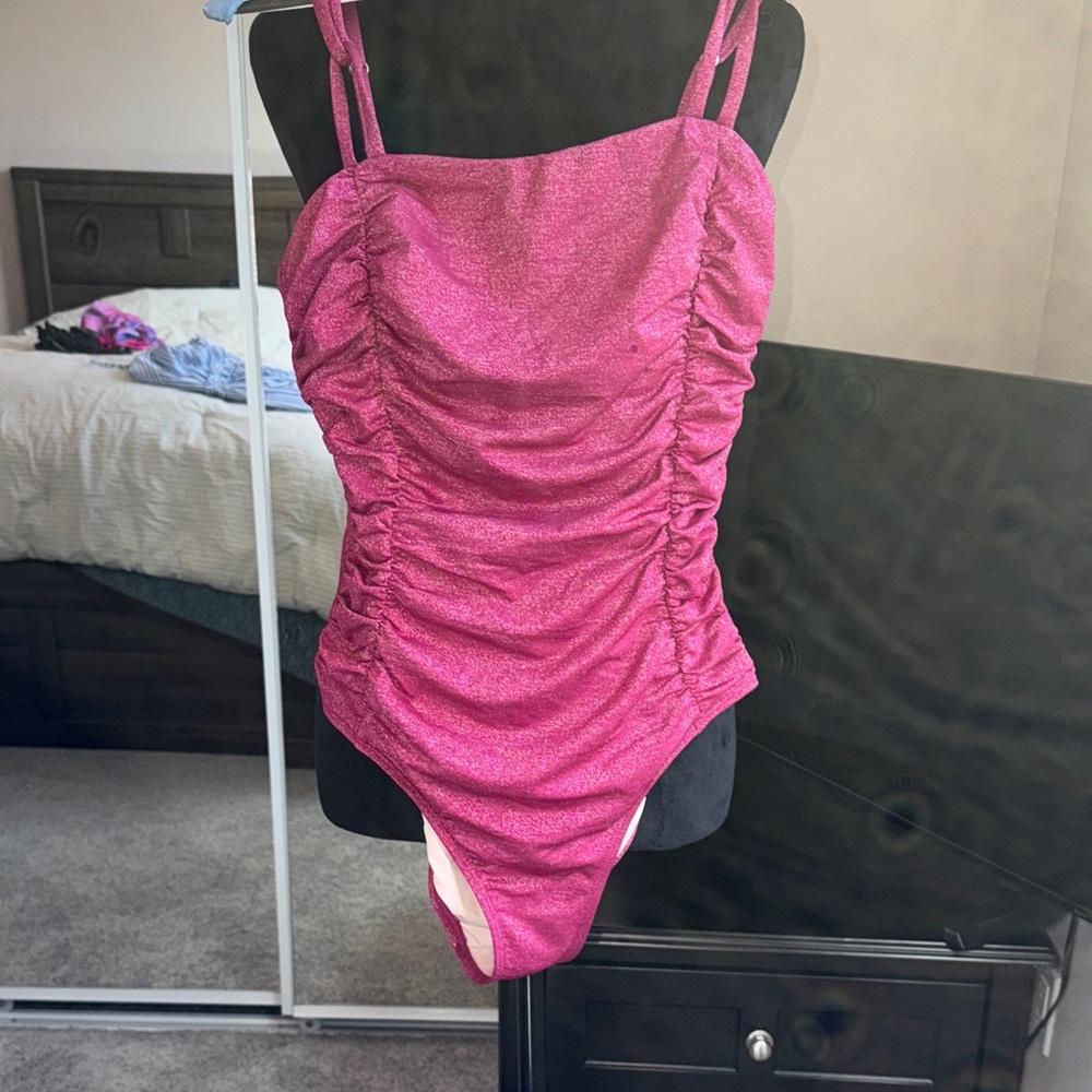 New with Tag- Interlocking Shirred Lurex Tummy Control One-Piece